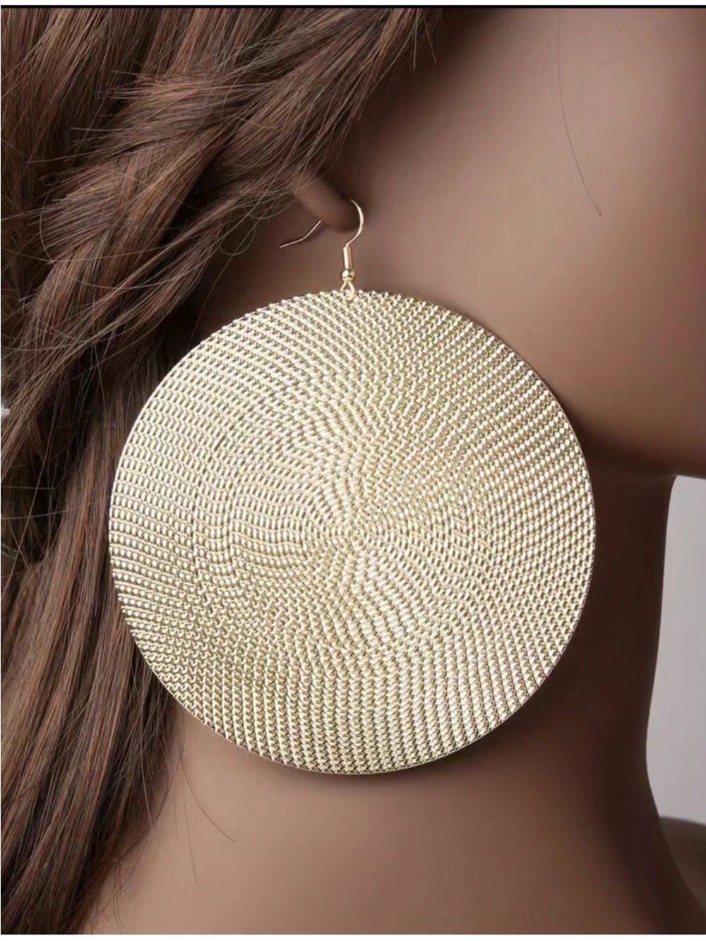 Gold Textured Disc Drop Earrings - Women's Fashion Jewelry